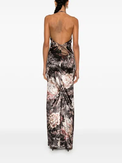 Etro Floral Crushed Velvet Backless Gown