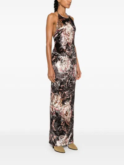 Etro Floral Crushed Velvet Backless Gown
