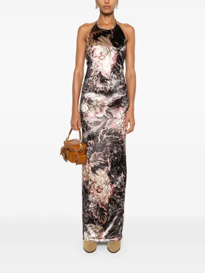Etro Floral Crushed Velvet Backless Gown
