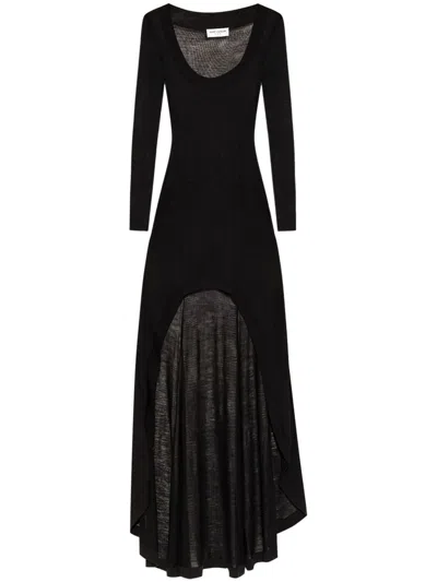 Saint Laurent Women's Semi-sheer Construction Asymmetric Design Scoop Neck Dress