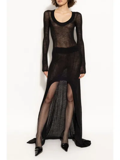 Saint Laurent Women's Semi-sheer Construction Asymmetric Design Scoop Neck Dress