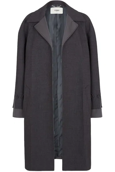 Fendi Dark Grey Cotton Blend Overcoat In Multicolor