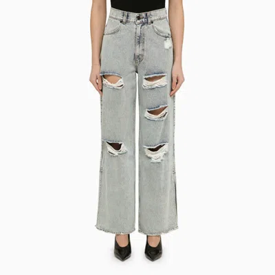 THE MANNEI LATHI BLUE WIDE DENIM JEANS WITH WEAR 