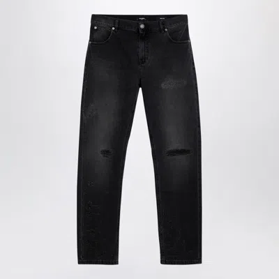 Shop Balmain Black Denim Jeans With Wear