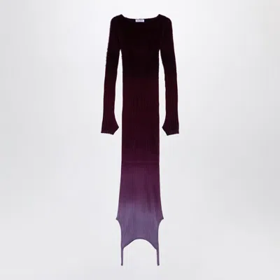 Attico Elegant Ribbed Crew Neck Dress In Purple And Burgundy In Purple
