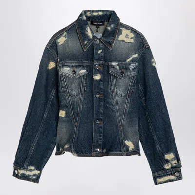 Marc Jacobs The Rip And Repair Fluted Denim Jacket Casual Jackets And Parka In Blue