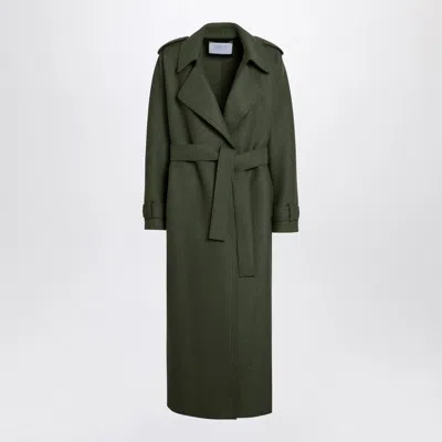 Harris Wharf London Dark Green Wool Coat With Belt In Green