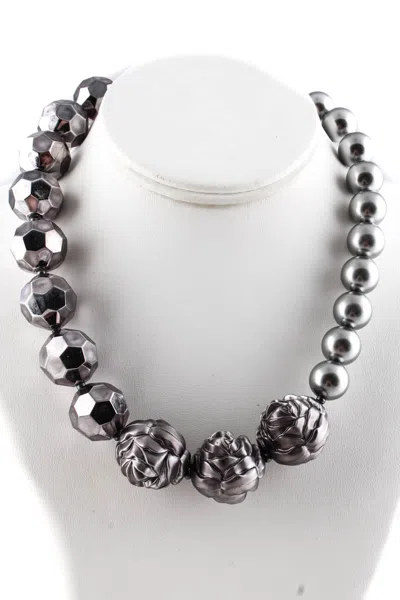 Florian Silver Tone Faux Pearl Jumbo Rose Beaded Strand Necklace In Silver