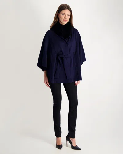 Gorski Wool Belted Cape With Fox Collar In Blue