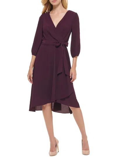 Betsy & Adam Womens Surplice Knee Length Wrap Dress In Red
