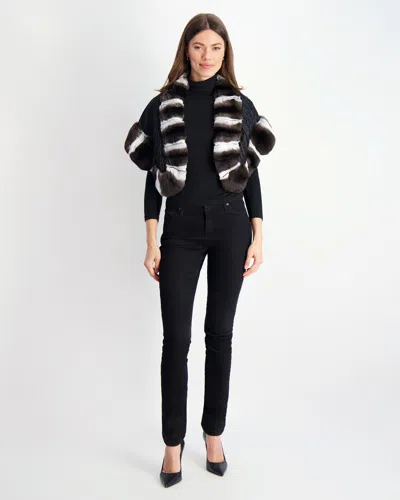 Gorski Chinchilla Stole With Pleated Fabric Insert In Black