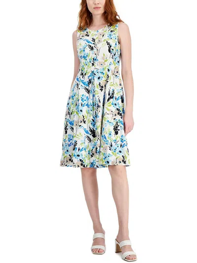 Kasper Women's Linen-blend Printed Sleeveless Flared-skirt Dress In Multi