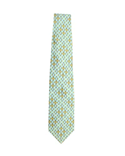 Versace Gianni  Printed Tie In Light Blue Silk In Green