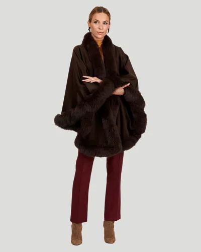 Gorski Cashmere Caplet With Fox Trim In Brown