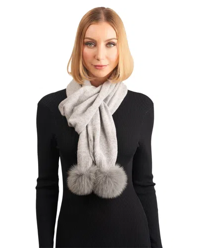 Gorski Knit Cashmere Scarf With Fox Pompom In Grey