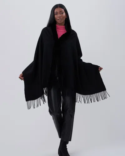 Gorski Cashmere Stole With Rex Rabbit Square Trim In Black