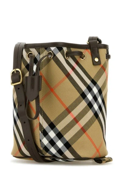 Burberry Women Embroidered Canvas Bucket Bag In Multicolor