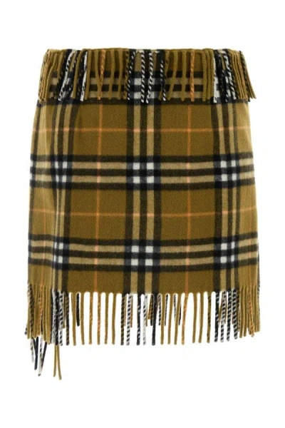 Burberry Women Wool And Cashmere Check Scarf Style Skirt In Multicolor