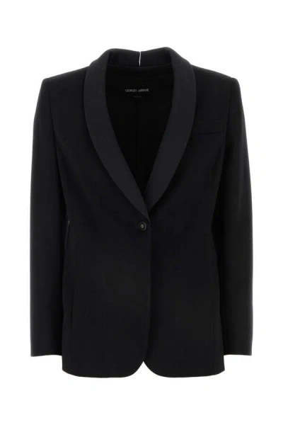 Giorgio Armani Wool Blazer With Shawl Lapel And Chest Pocket In Black