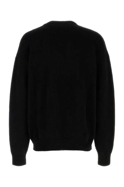 Palm Angels Black Cotton Crew Neck Sweatshirt With White Logo In Black