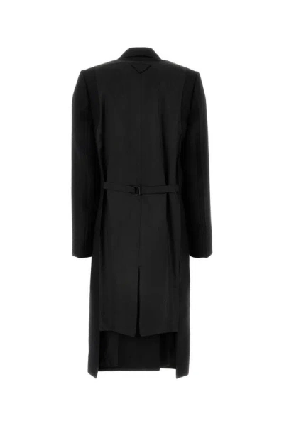 Prada Virgin Wool Coat In Black