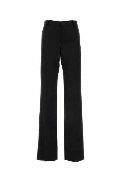 Balenciaga Wide-leg Wool Trousers With Belt Loops And Pleats In Black