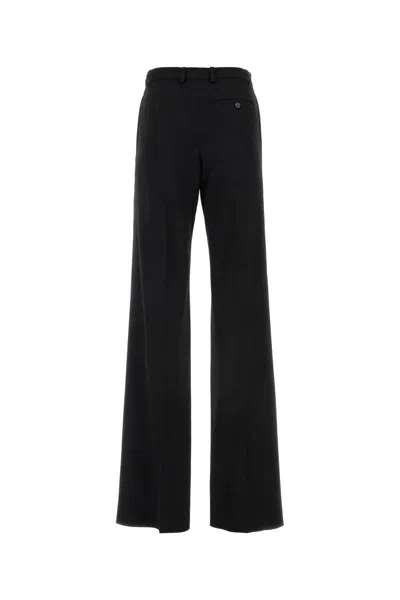 Balenciaga Wide-leg Wool Trousers With Belt Loops And Pleats In Black