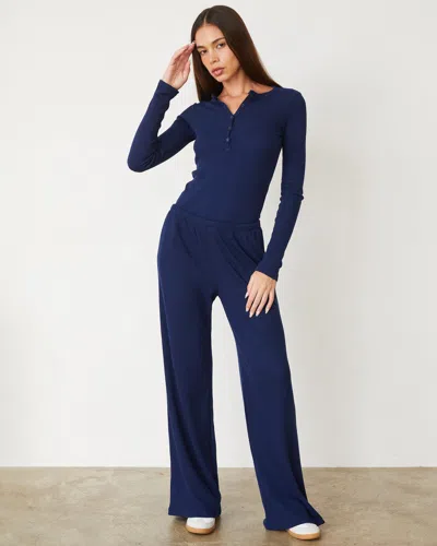 Monrow Baby Thermal Wide Leg Pant In Navy