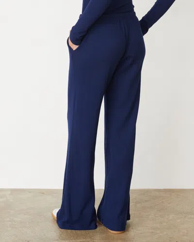 Monrow Baby Thermal Wide Leg Pant In Navy