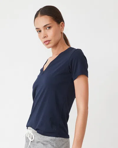 Monrow Basic V Neck In Blue Black