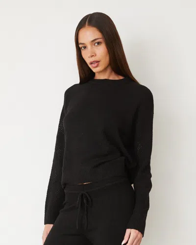 Monrow Boucle Knit Mesh Mixed Sweater In Black