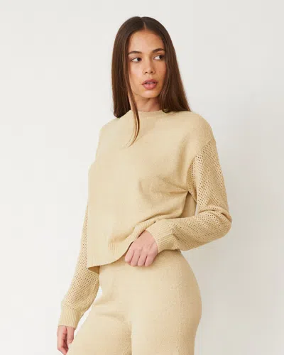 Monrow Boucle Knit Mesh Mixed Sweater In Sand