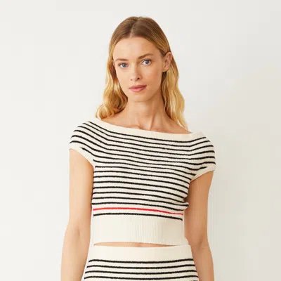 Monrow Boucle Knit Off Shoulder Top In Cream/ Black