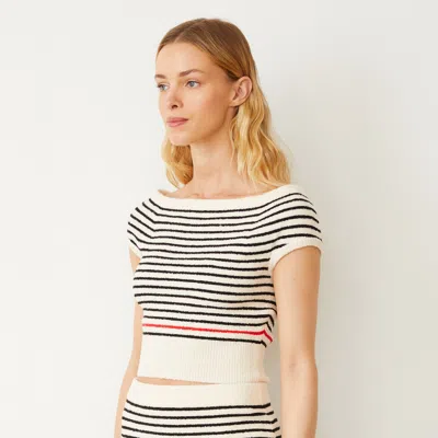 Monrow Boucle Knit Off Shoulder Top In Cream/ Black