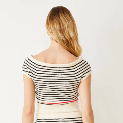 Monrow Boucle Knit Off Shoulder Top In Cream/ Black