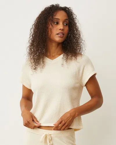 Monrow Boucle Knit V-neck In Cream