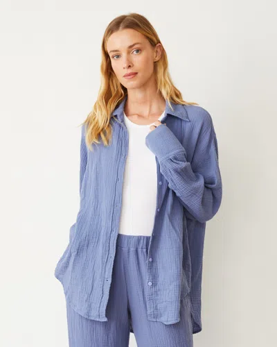 Monrow Cotton Gauze Shirt In Medium Blue