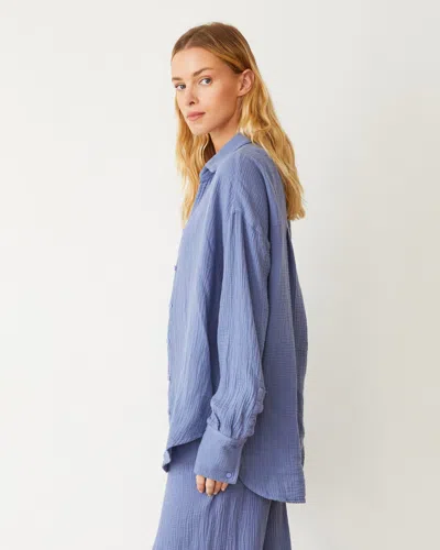 Monrow Cotton Gauze Shirt In Medium Blue