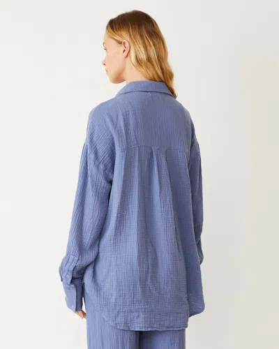 Monrow Cotton Gauze Shirt In Medium Blue