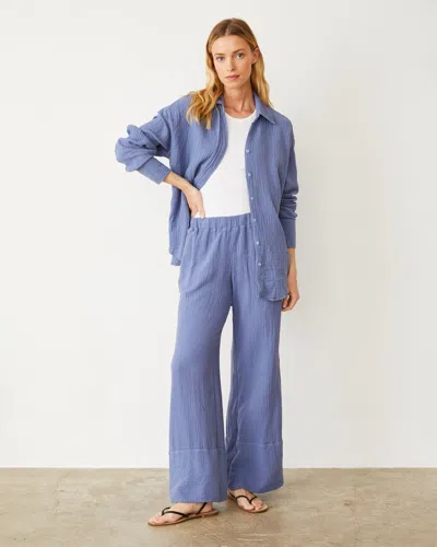 Monrow Cotton Gauze Shirt In Medium Blue