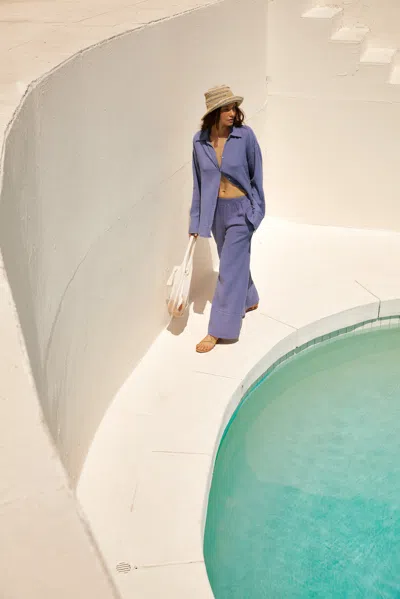 Monrow Gauze Wide Leg Pant In Medium Blue
