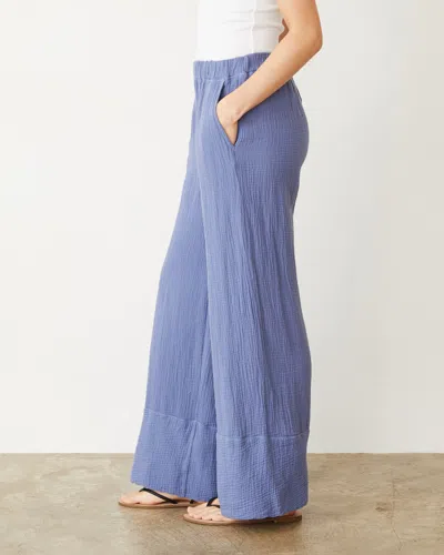 Monrow Gauze Wide Leg Pant In Medium Blue