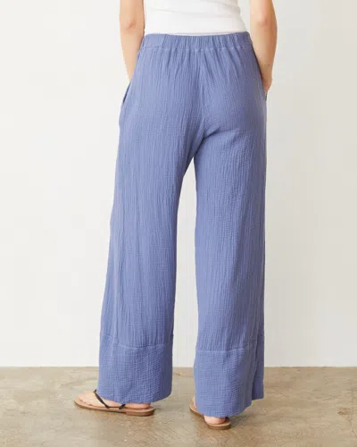 Monrow Gauze Wide Leg Pant In Medium Blue