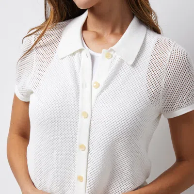 Monrow Cotton Mesh Mini Short Sleeve Shirt In Ivory