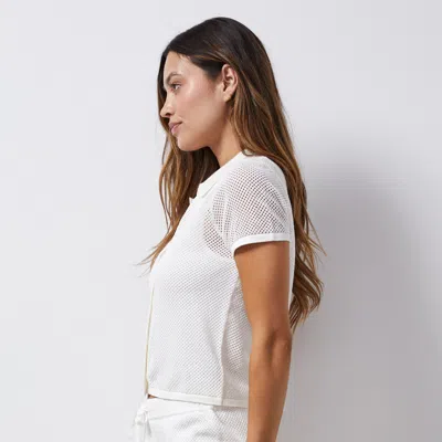 Monrow Cotton Mesh Mini Short Sleeve Shirt In Ivory