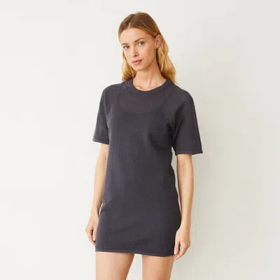 Monrow Cotton Mesh Raglan Dress In Faded Black