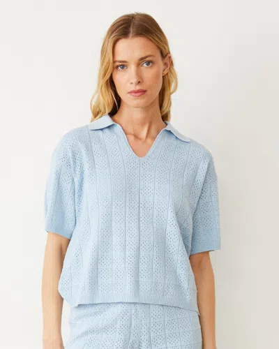 Monrow Crochet Knit Oversized Polo Tee Soft Blue In Soft Blue