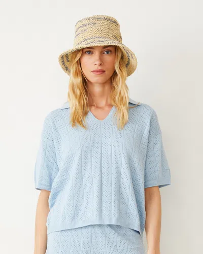 Monrow Crochet Knit Oversized Polo Tee Soft Blue In Soft Blue