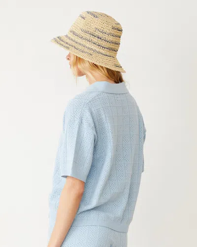 Monrow Crochet Knit Oversized Polo Tee Soft Blue In Soft Blue