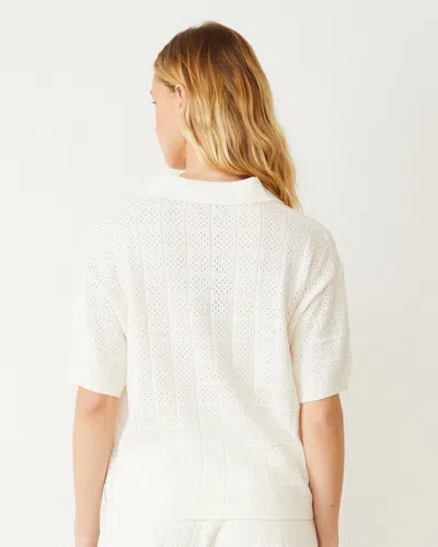 Monrow Crochet Knit Oversized Polo Tee In Ivory